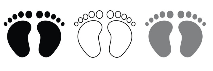 Vector footprints, adult footprints and baby footprints on white background. Vector Illustration.