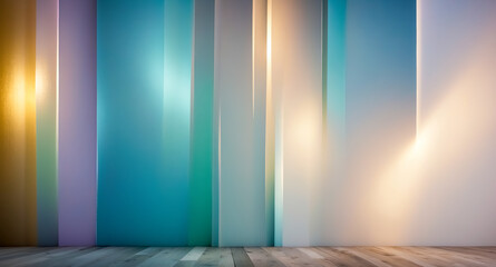 Abstract Minimalist Background with Colored Panels and Wooden Floor