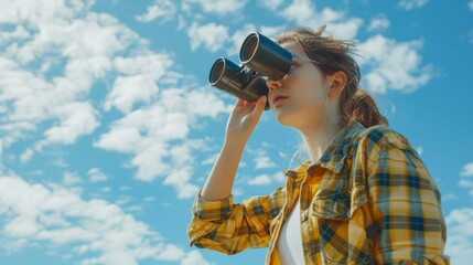 Fototapeta premium The woman with binoculars