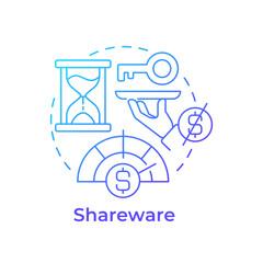 Shareware blue gradient concept icon. Free service. Access control, software licensing. Round shape line illustration. Abstract idea. Graphic design. Easy to use in infographic, presentation
