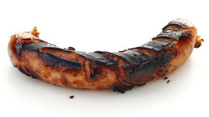 burnt sausage link isolated on white background