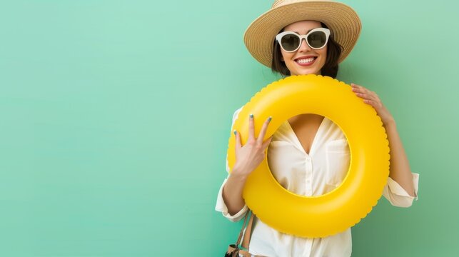 The woman with yellow swim ring - Powered by Adobe