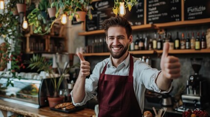 Fototapeta premium The barista giving thumbs up