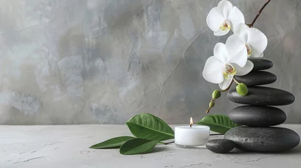 Keuken achterwand Spa Harmonious spa setting features orchids, stones, and candle  © Visioner