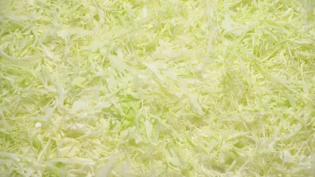 top view of cabbage vegetables julienned for salad like background, concept raw food
