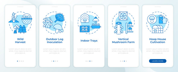 Cultivation techniques blue onboarding mobile app screen. Walkthrough 5 steps editable graphic instructions with linear concepts. UI, UX, GUI template. Montserrat SemiBold, Regular fonts used