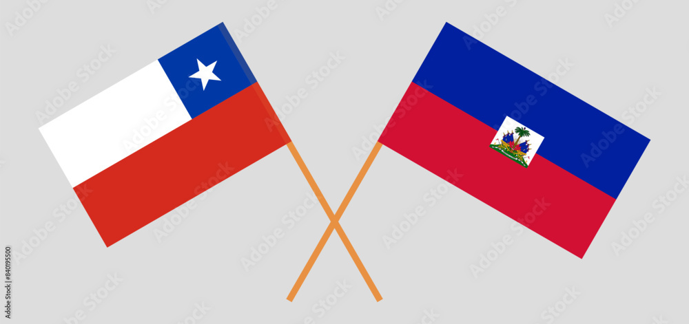 Wall mural Crossed flags of Chile and Haiti. Official colors. Correct proportion