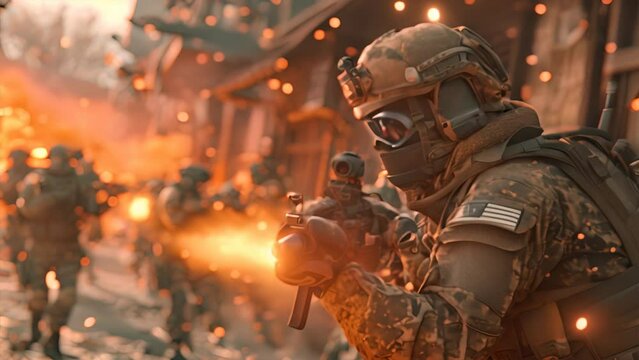 A group of special forces and terrorists fight in the street,generative ai