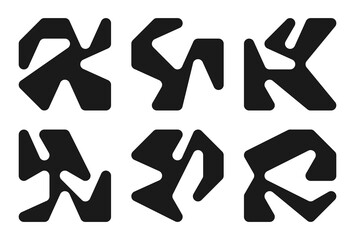 Collection of black brutalism, geometric abstract shapes. Set of black liquid connected circle dots. Modern design for cards, invitation, branding, banner, poster