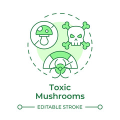 Toxic mushrooms soft green concept icon. Deadly poisonous fungi. Harmful wild mushrooms. Health risk. Round shape line illustration. Abstract idea. Graphic design. Easy to use in article