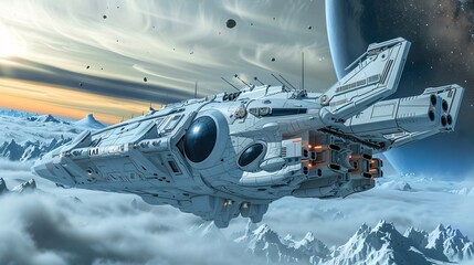 Fototapeta premium A 3D illustration of a science fiction spaceship.
