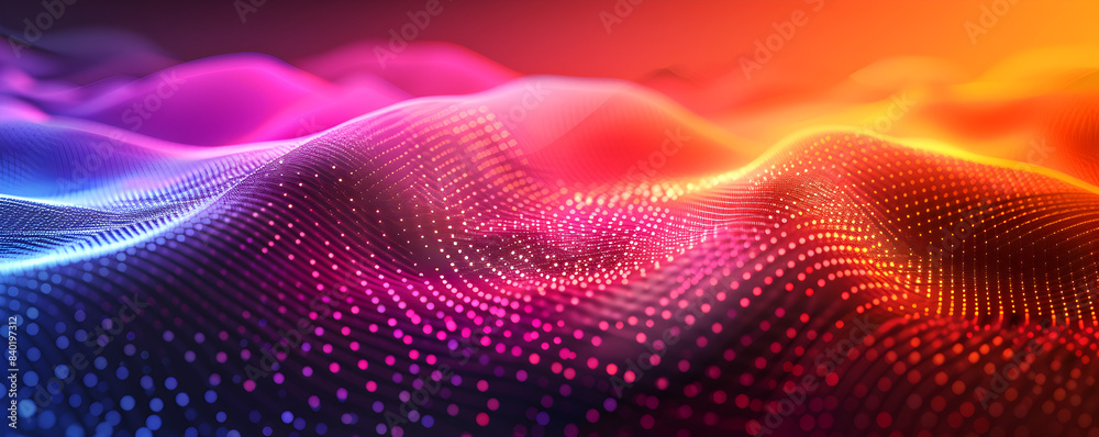 Wall mural vibrant and colorful gradient background with wavy lines and dots, suitable for product design and d