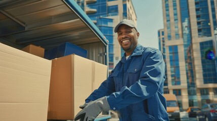 The delivery worker unloading cargo