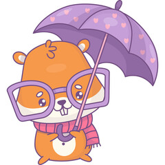Naklejka premium Hamster in glasses with umbrella