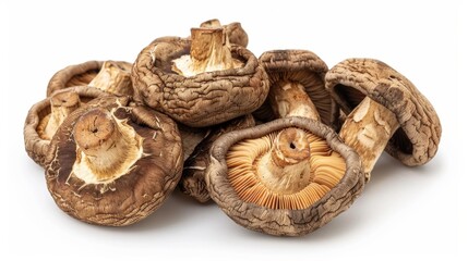 dried shiitake mushrooms Isolated on white background. cooking ingredients for healthful food concept for designer