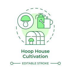 Hoop house cultivation soft green concept icon. Mushroom farming technique. Hoop greenhouse. Mushroom production. Round shape line illustration. Abstract idea. Graphic design. Easy to use in article