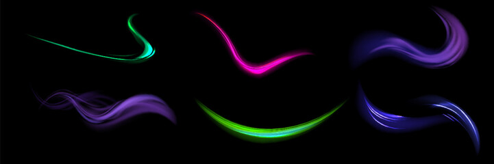 White glowing shiny lines effect vector background. Luminous white lines of speed. Light glowing effect. Light trail wave, fire path trace line and incandescence curve twirl.