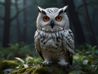 Close-up portrait of a snowy owl, a majestic white raptor with piercing yellow eyes