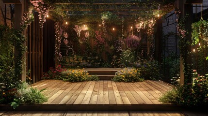 Obraz premium Blooming Stage Enchanting Garden Performance Space with Lush Vines and Flowers for Immersive Theatrical Productions Outdoor Venue Stock Photo