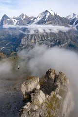 High mountain peaks range covered with snow in Switzerland. Swiss Alps and Lauterbrunnen valley