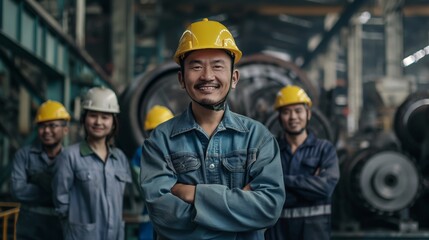 Asian Workers at Industrial Factory