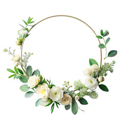 Naklejka premium Wreath with beige rose. Floral design decor for greeting or wedding card. Round frame made of branches.
