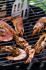 Small prawns or large shrimp cooked on the barbecue, great meal and healthy food