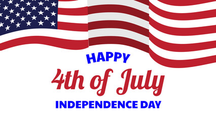 Happy 4th of July Background template design with waving American flag to celebrate the American Independence Day. Vector Illustration template