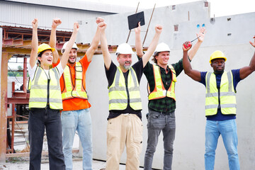 Fototapeta premium Engineer, industrial engineer standing smiling at work site.