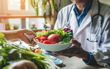 A nutritionist guides a patient on adopting a diet aimed at lowering cholesterol, emphasizing healthy eating habits