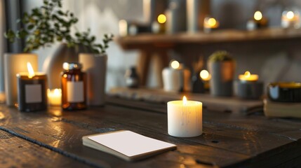 Artisan Candle Maker's Inspiring Workspace with Handcrafted Candles Custom Molds and Business Cards Creative Studio for Scented Candle Production and Branding