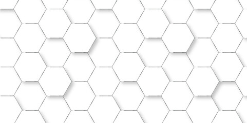 Abstract white 3d hexagon pattern. White abstract vector wallpaper with hexagon grid. Technology Futuristic honeycomb mosaic white background.	
