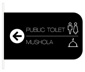 tanda penunjuk arah menuju toilet dan mushola