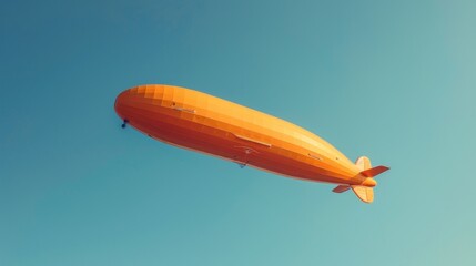 Fototapeta premium A majestic orange zeppelin floats gracefully against the clear blue sky.