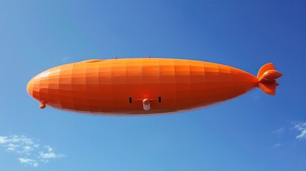 Fototapeta premium A majestic orange zeppelin floats gracefully against the clear blue sky.