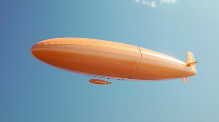 A majestic orange zeppelin floats gracefully against the clear blue sky.