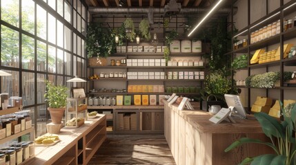 Inviting Herbal Tea Shop with Cozy Seating Loose Leaf Teas and Business Cards A Relaxing Atmosphere for Tea Enthusiasts