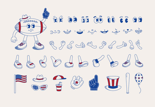 Retro Character Creator Kit with USA American Football Theme