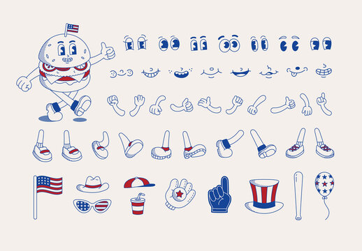 Retro Character Creator Kit with USA American Hamburger Theme