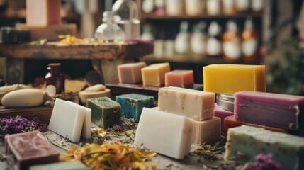 Artisanal Soap Making Handcrafted Business Cards and Colorful Bars in a Boutique Studio