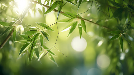 Fototapeta premium Beautiful green bamboo forest background under sunlight