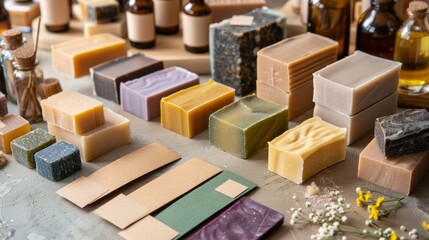Artisanal Soap Making Handcrafted Business Cards and Colorful Bars in a Boutique Studio