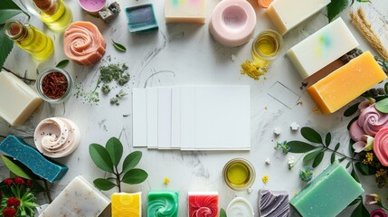 Artisanal Soap Making Handcrafted Business Cards and Colorful Bars in a Boutique Studio