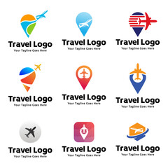 Set of Pin map illustration for travel icon logo design