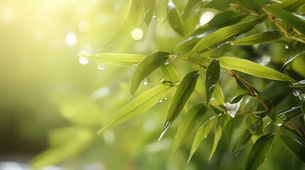 Fototapeta premium Beautiful green bamboo forest background under sunlight