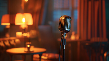 Vintage Microphone in Cozy Lounge Setting