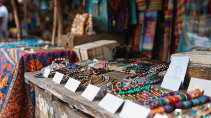 Vibrant Artisan Market Handcrafted Jewelry Textiles and Blank Business Cards for Custom Creations
