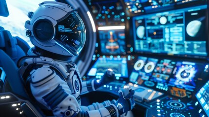 Fototapeta premium The astronaut in spaceship cockpit
