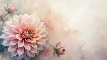 Minimalist watercolor background of dahlias flowers