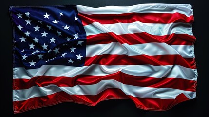 United States national flag on black background with copy space, patriotic and striking design